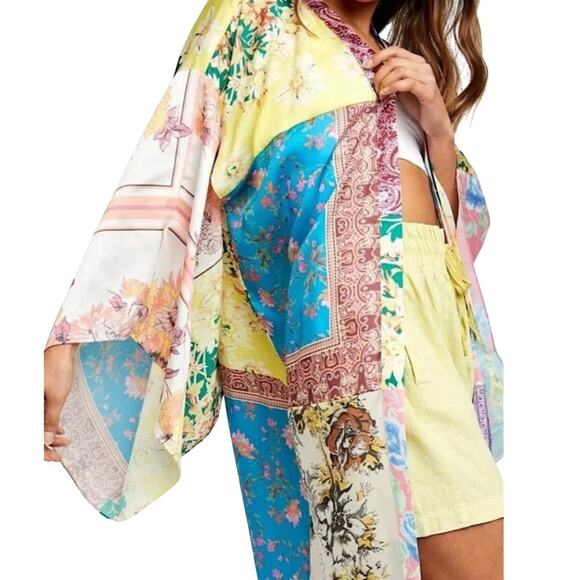 Free People Patchwork Love Robe Kimono Duster Western Boho Coverup Festival M/L - Picture 15 of 16